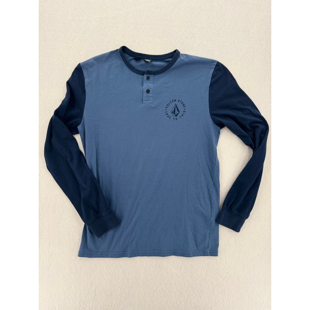 Volcom Mens Long Sleeve Henley Shirt Blue Colorblock Medium snow surf skate
